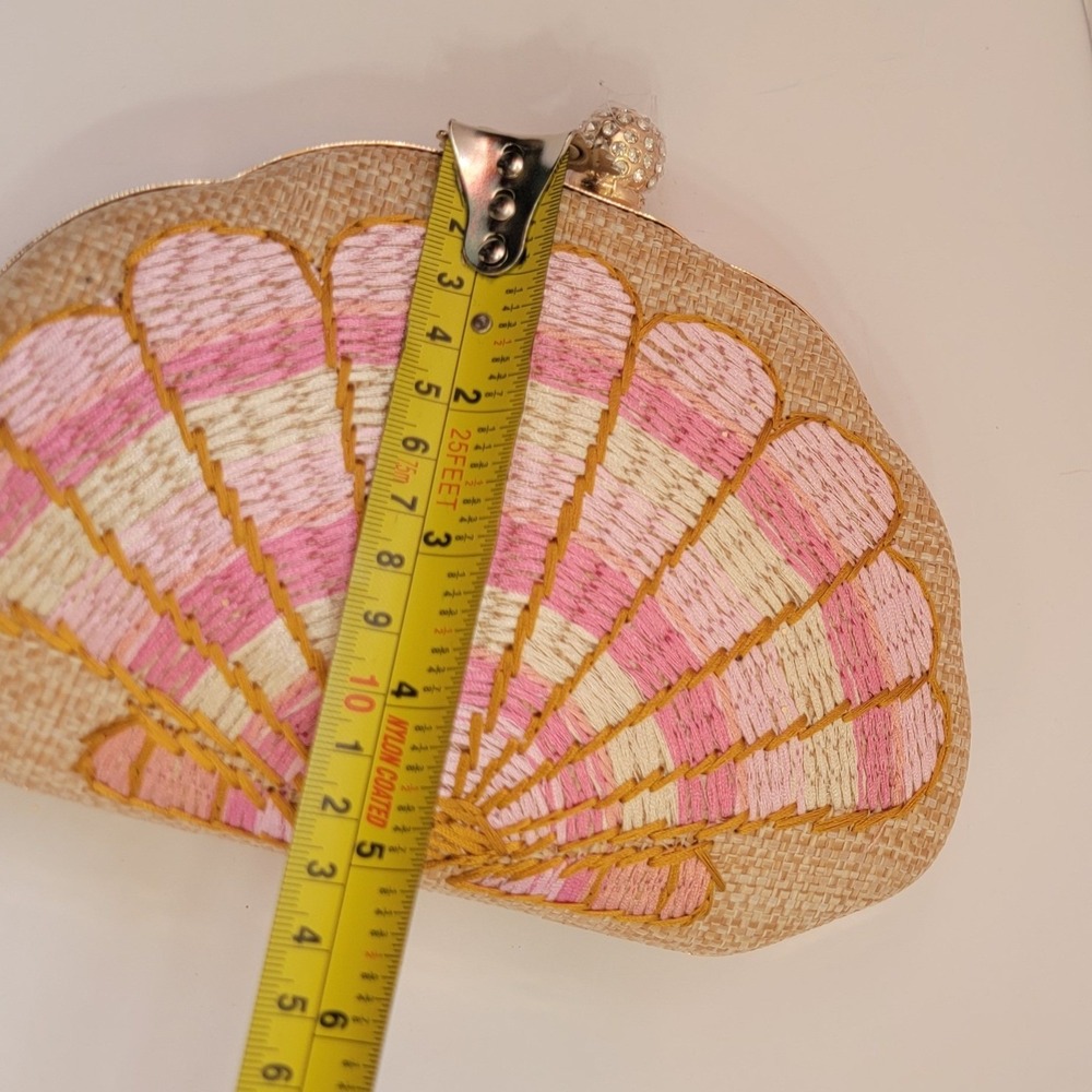Haute Hippie Style Pink Seashell Embroidered Straw Clutch Crossbody Bag New - Picture 9 of 9